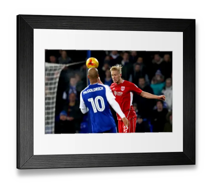 Framed Print : Hordur Magnusson Heads the Ball: Ipswich Town vs. Bristol City, Sky Bet Championship (December 2016)