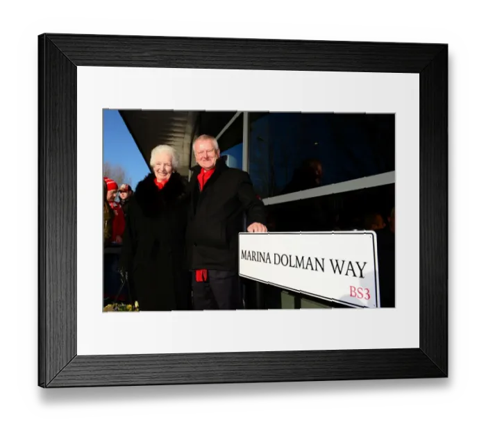 Framed Print : Marina Dolman Unveils The Marina Dolman Way at Ashton Gate during Bristol City vs Reading Match, 2017