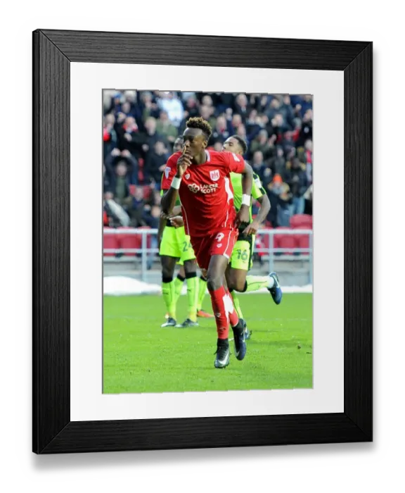 Framed Print : Bristol City's Tammy Abraham Scores Double: Celebration at Ashton Gate against Reading (January 2, 2017) Framed Print : Bristol City's Tammy Abraham Scores Double: Celebration at Ashton Gate against Reading (January 2, 2017)