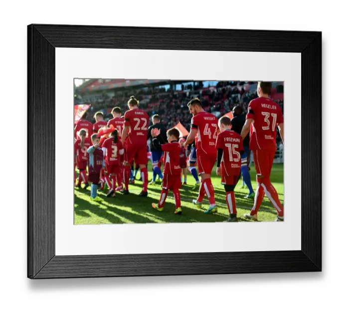Framed Print : Bristol City Players and Mascots Kick Off Against Cardiff City - Championship Match Framed Print : Bristol City Players and Mascots Kick Off Against Cardiff City - Championship Match
