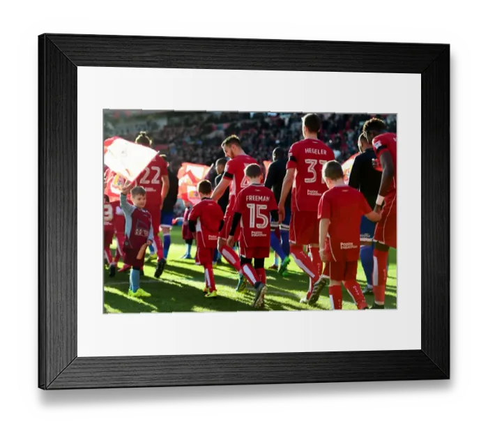 Framed Print : Bristol City Players and Mascots Walk Out at Ashton Gate for Sky Bet Championship Match Against Cardiff City
