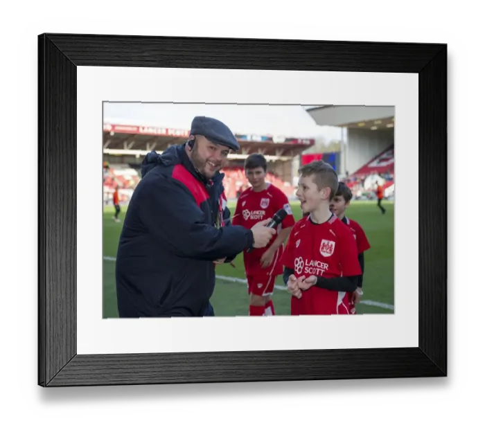 Framed Print : Mascot's Moment: An Interview with Bristol City's Mascot by Announcer Ian Downs at Ashton Gate (Bristol City vs. Cardiff City, Sky Bet Championship, January 14, 2017)