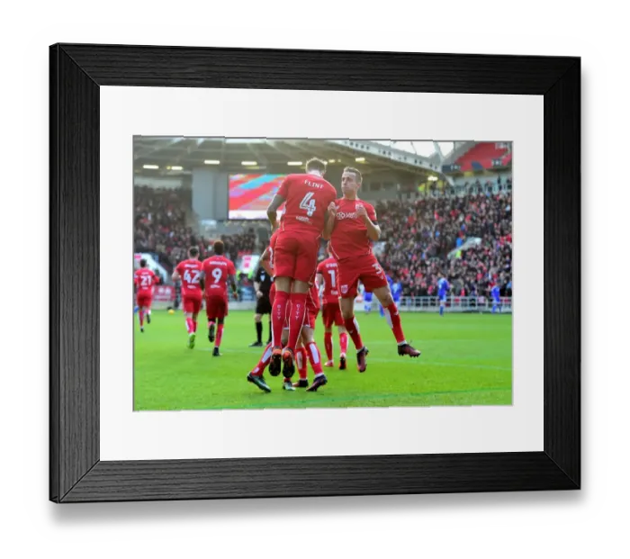 Framed Print : Bristol City Celebrate Victory: Aden Flint and Joe Bryan Rejoice After Goal vs. Cardiff City