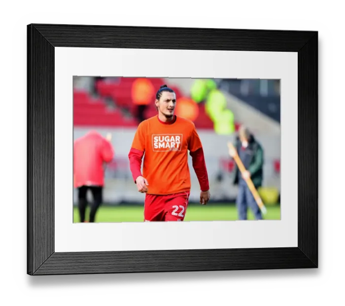 Framed Print : Milan Djuric of Bristol City Warms Up in Sugar Smart T-Shirt Before Bristol City vs. Cardiff City (January 14, 2017)