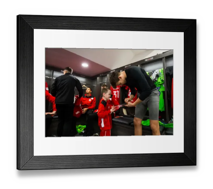 Framed Print : Bristol City Players and Mascots Unite in New Dressing Room before Championship Match Framed Print : Bristol City Players and Mascots Unite in New Dressing Room before Championship Match