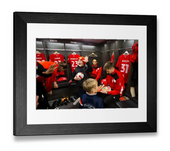 Framed Print : Bristol City Players and Mascots Unite in New Dressing Room Ahead of Sky Bet Championship Clash with Sheffield Wednesday Framed Print : Bristol City Players and Mascots Unite in New Dressing Room Ahead of Sky Bet Championship Clash with Sheffield Wednesday