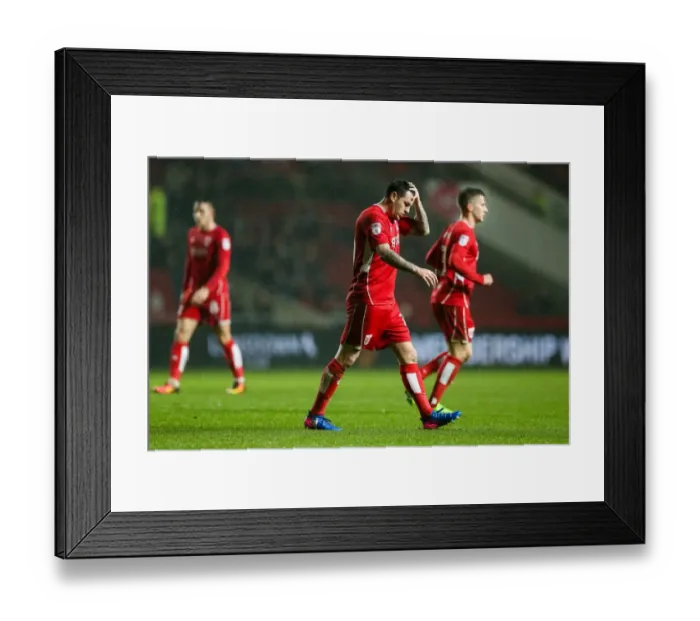 Framed Print : Bristol City's Lee Tomlin Disappointed After Missed Free Kick vs. Sheffield Wednesday (Sky Bet Championship) Framed Print : Bristol City's Lee Tomlin Disappointed After Missed Free Kick vs. Sheffield Wednesday (Sky Bet Championship)