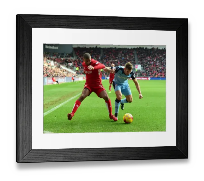 Framed Print : Intense Rivalry: Mark Little vs Joe Mattock in Bristol City vs Rotherham United Clash Framed Print : Intense Rivalry: Mark Little vs Joe Mattock in Bristol City vs Rotherham United Clash