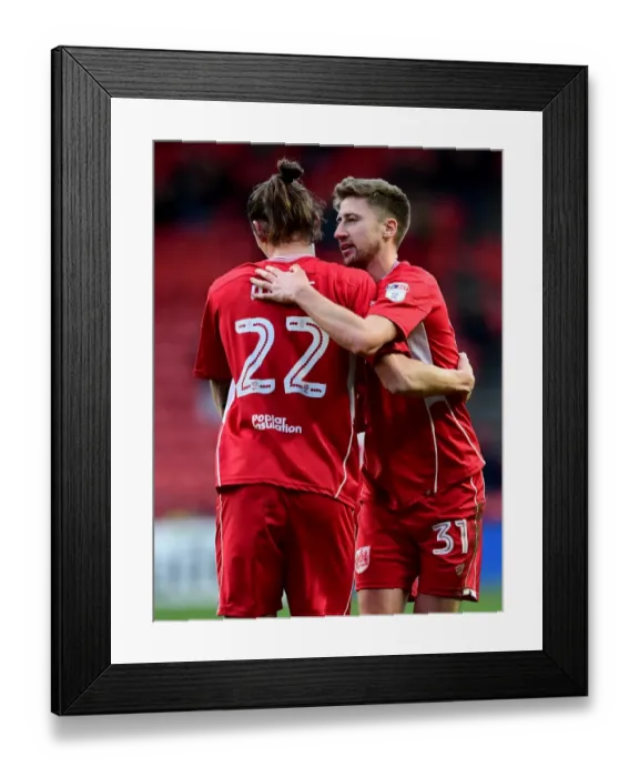 Framed Print : Bristol City Celebrates Championship Win: Milan Djuric and Jens Hegeler Rejoice After Goal Against Rotherham United
