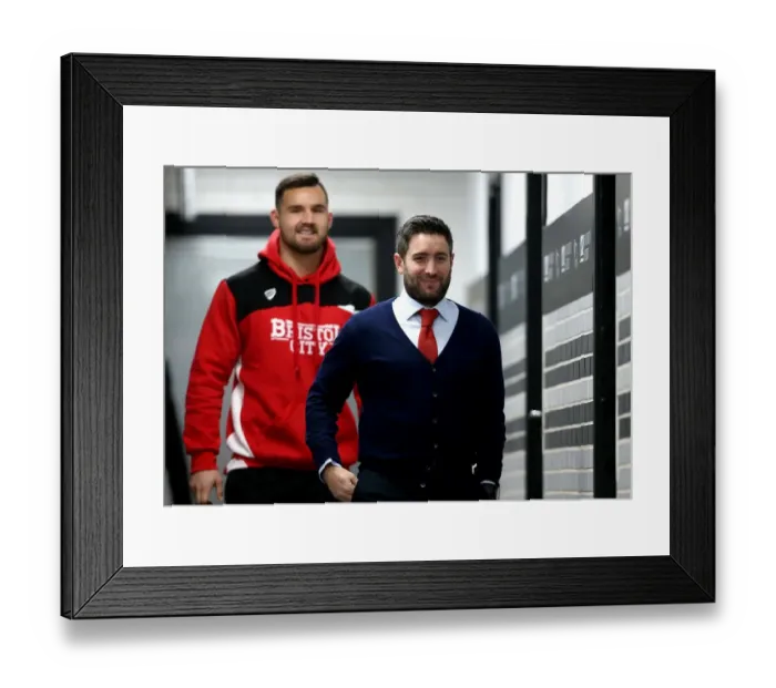 Framed Print : Bristol City FC: Lee Johnson and Bailey Wright Arrive at Derby County's iPro Stadium Ahead of Championship Clash