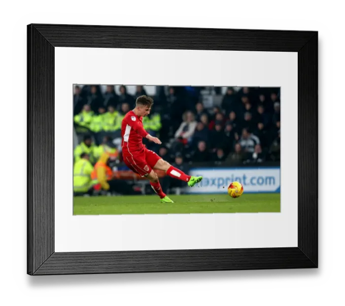 Framed Print : Bristol City's Joe Bryan Takes Shot at Derby County Goal during Sky Bet Championship Match