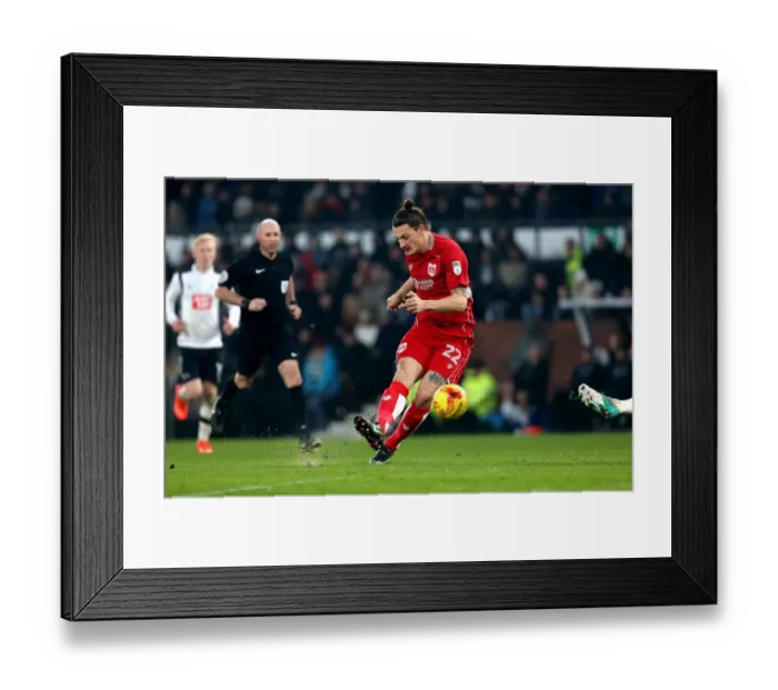 Framed Print : Milan Djuric's Shot at Goal: Derby County vs. Bristol City Championship Clash Framed Print : Milan Djuric's Shot at Goal: Derby County vs. Bristol City Championship Clash