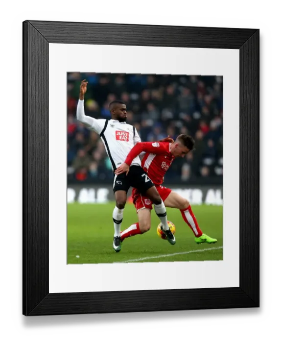 Framed Print : Joe Bryan vs Abdoul Camara: Intense Tackle in Derby County vs Bristol City Championship Clash
