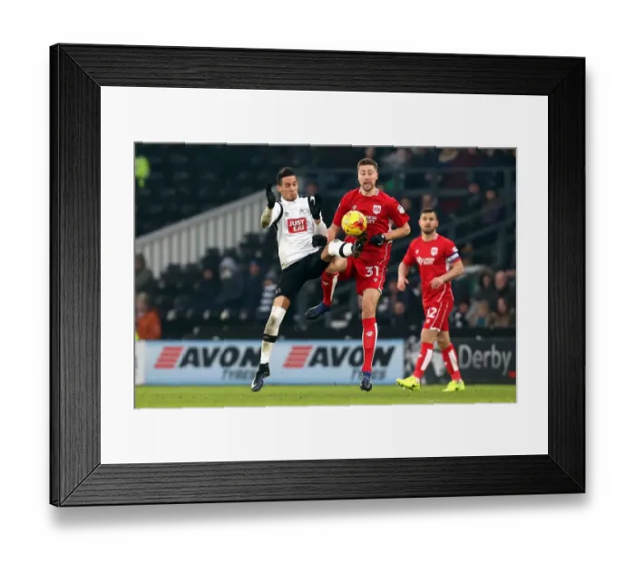 Framed Print : Derby County's Thomas Ince Tackles Jens Hegeler of Bristol City in Sky Bet Championship Clash Framed Print : Derby County's Thomas Ince Tackles Jens Hegeler of Bristol City in Sky Bet Championship Clash