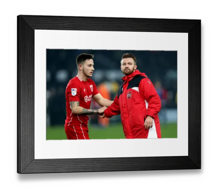 Framed Print : Bristol City's Matty Taylor and Josh Brownhill in Action Against Derby County, 2017 Framed Print : Bristol City's Matty Taylor and Josh Brownhill in Action Against Derby County, 2017