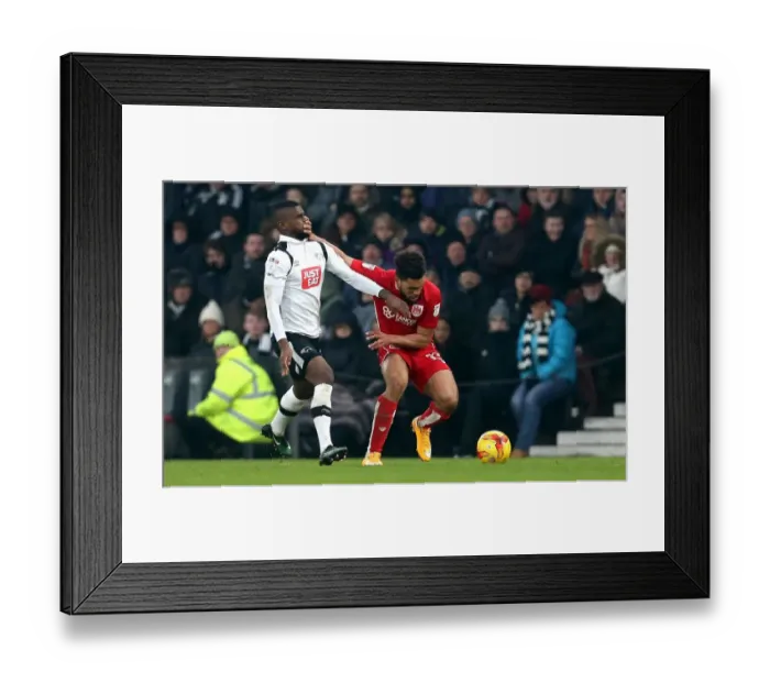 Framed Print : Bristol City's Scott Golbourne Fends Off Abdoul Camara in Derby County Clash