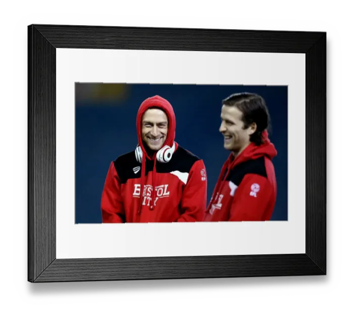Framed Print : Bristol City Players David Cotterill and Adam Matthews Smile at Elland Road Ahead of Leeds United Match