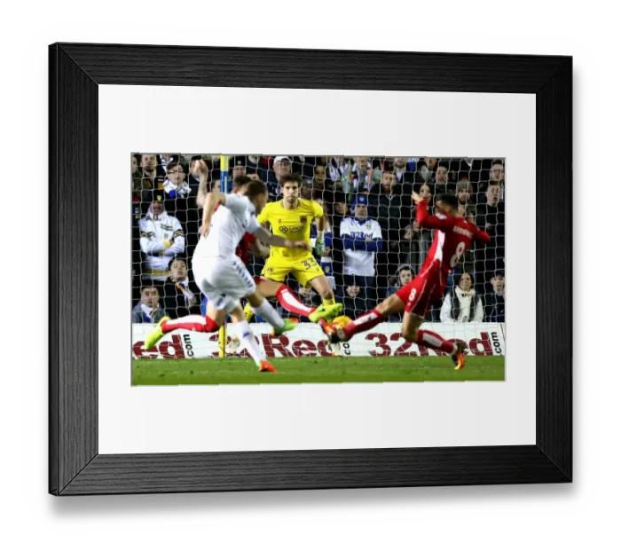 Framed Print : Fabian Giefer of Bristol City Watching as Chris Wood of Leeds United Shoots - Sky Bet Championship: Leeds United vs. Bristol City