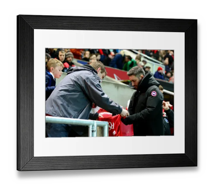 Framed Print : Bristol City's Lee Johnson Signs Autographs Before Fulham Clash