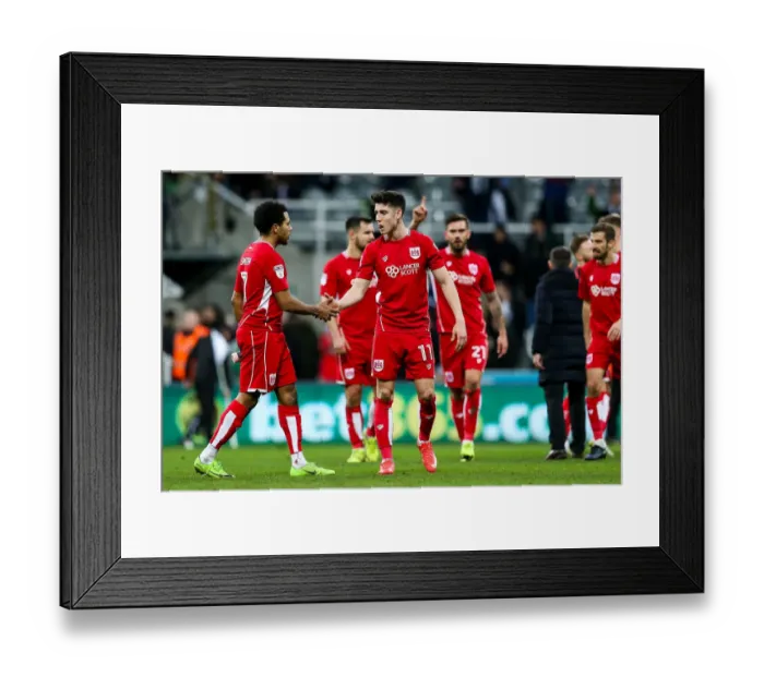 Framed Print : Bristol City's Korey Smith and Callum O'Dowda Share a Moment After 2-2 Draw with Newcastle United