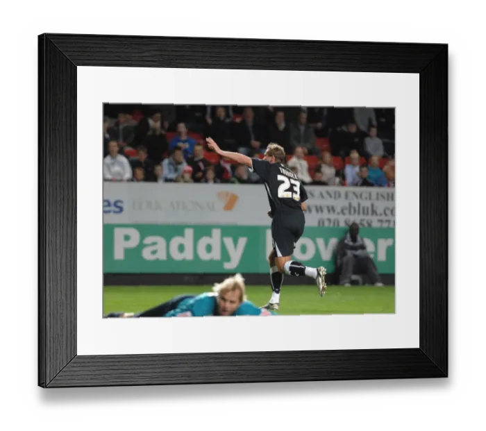 Framed Print : Lee Trundle celebrates after scoring past Framed Print : Lee Trundle celebrates after scoring past