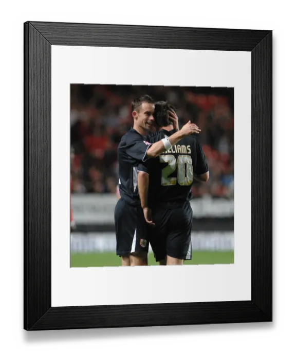 Framed Print : Michael McIndoe congratulates goalscorer Gavin Williams