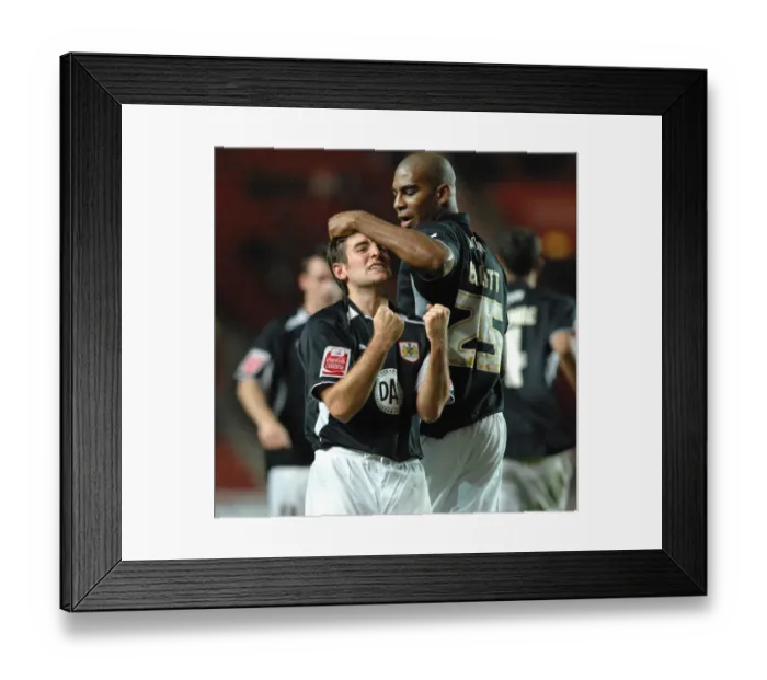 Framed Print : Lee Johnson Celebrates with team mate and midfield partner Marvin Elliott Framed Print : Lee Johnson Celebrates with team mate and midfield partner Marvin Elliott