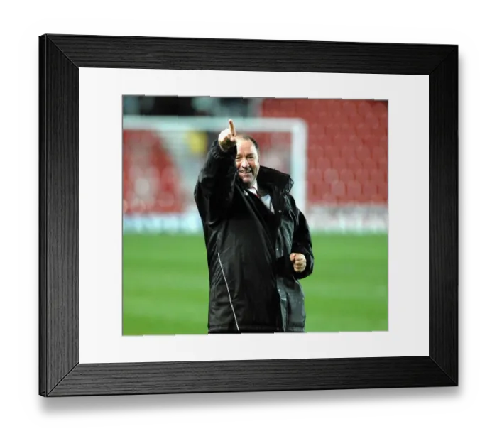 Framed Print : Gary Johnson points to the travelling supporters on the final whistle