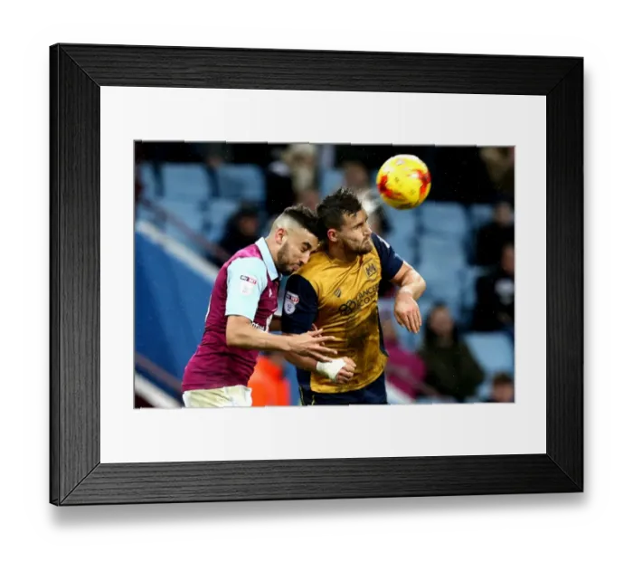 Framed Print : Bailey Wright vs Neil Taylor: Heading Battle at Villa Park - Aston Villa vs Bristol City, Sky Bet Championship