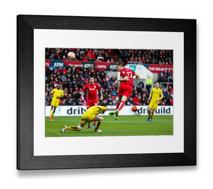 Framed Print : Bristol City's Milan Djuric Scores Dramatic Header Against Burton Albion