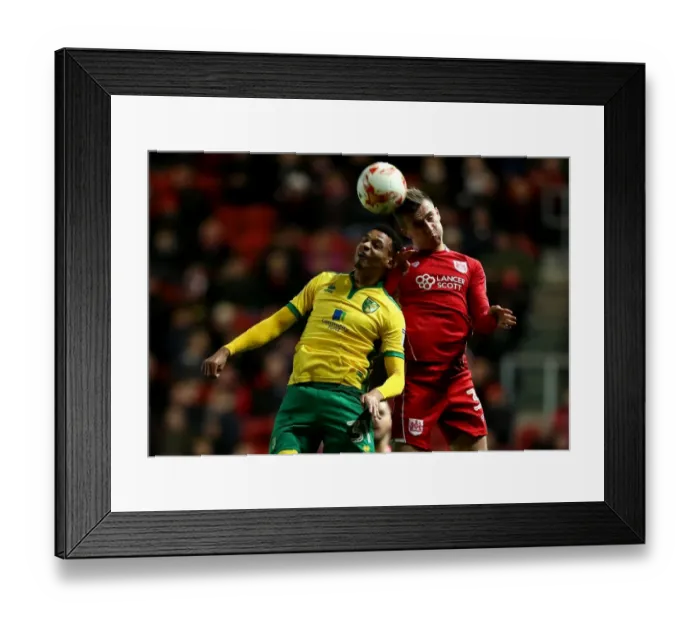 Framed Print : Bristol City's Joe Bryan Wins Aerial Battle Against Norwich City's Josh Murphy Framed Print : Bristol City's Joe Bryan Wins Aerial Battle Against Norwich City's Josh Murphy