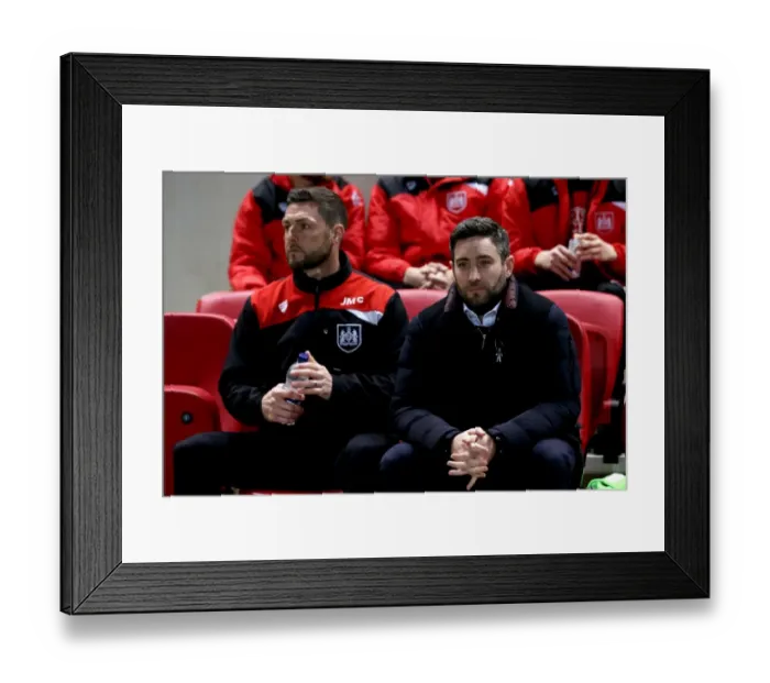 Framed Print : Bristol City FC: Lee Johnson and Jamie McAllister Discuss Tactics Ahead of Norwich City Clash at Ashton Gate