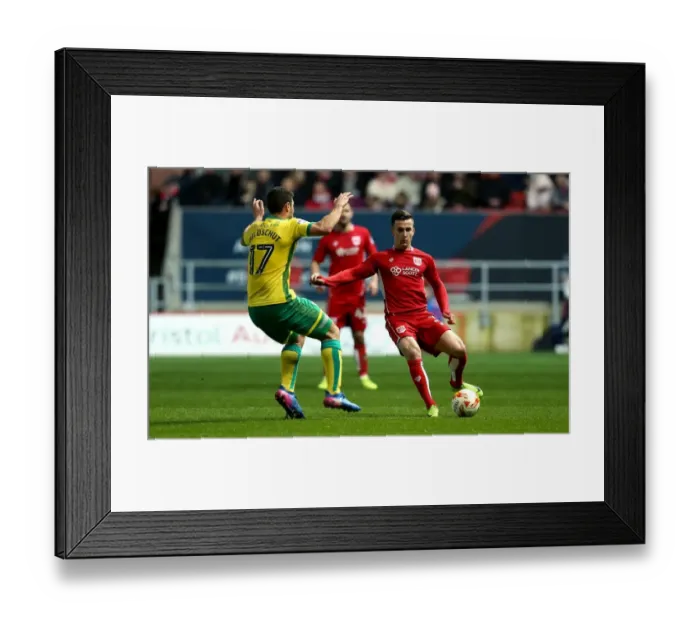 Framed Print : Bristol City's Joe Bryan Outmuscles Norwich City's Yanic Wildschut for Ball Possession - Sky Bet Championship Clash at Ashton Gate