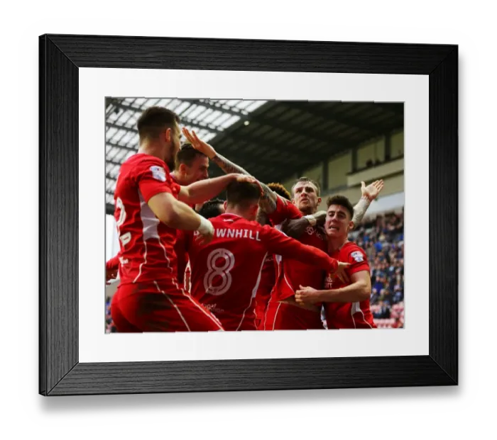 Framed Print : Aden Flint's Thrilling Goal Celebration: Bristol City Stuns Wigan Athletic in Sky Bet Championship (11-03-2017)