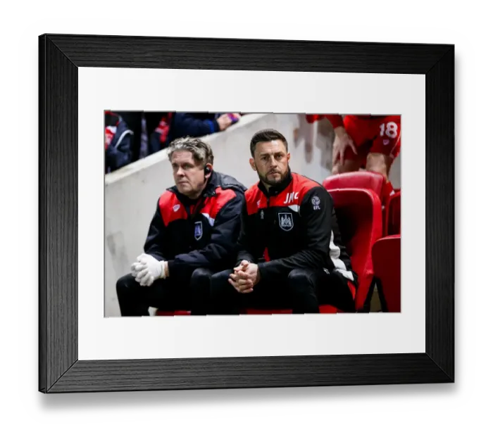 Framed Print : Jamie McAllister Watches Intently as Bristol City Takes on Huddersfield Town Framed Print : Jamie McAllister Watches Intently as Bristol City Takes on Huddersfield Town