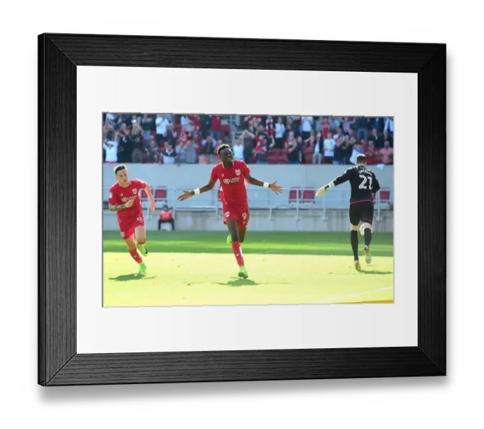Framed Print : Tammy Abraham's Euphoric Goal Celebration: Bristol City vs. Wolverhampton Wanderers (08-04-2017)