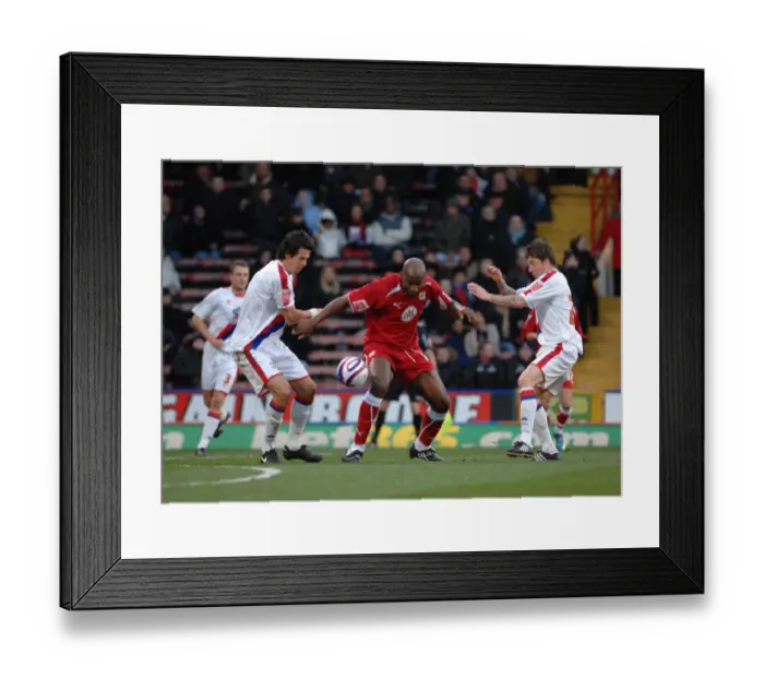Framed Print : Dele Adebola fights off attention from john oster and Jose Fonte Framed Print : Dele Adebola fights off attention from john oster and Jose Fonte