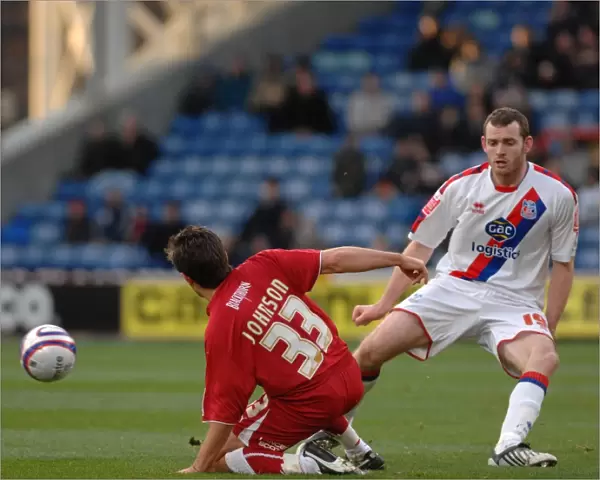 Lee Johnson beats Craig Beatie of crystal palace to the ball