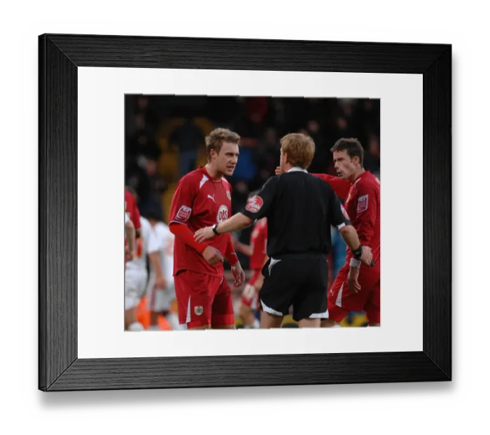 Framed Print : David Noble and Michael McIndoe complain to referee Mr G Hegley Framed Print : David Noble and Michael McIndoe complain to referee Mr G Hegley