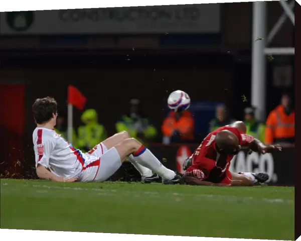 Dele Adebola is brought down in the box by Paddy McCarthy