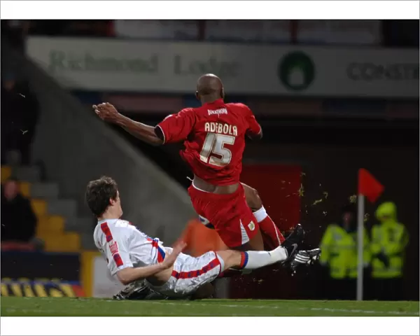 Dele Adebola Is brought down in the box bt Paddy McCarthy