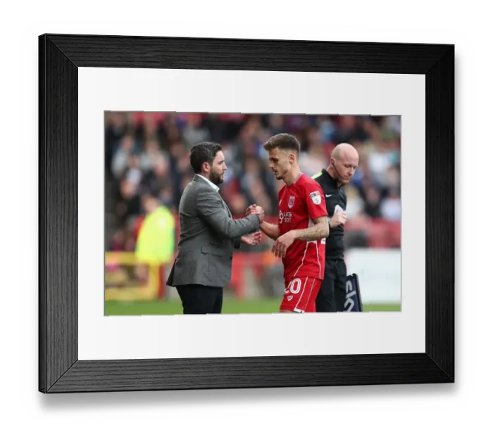Framed Print : Jamie Paterson's Farewell: Lee Johnson Consoles Him After Substitution (Bristol City vs. Queens Park Rangers, 2017)