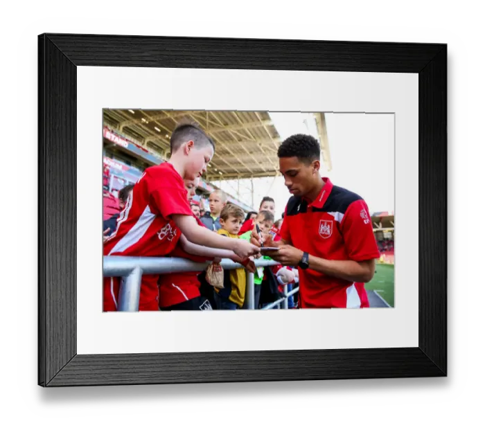 Framed Print : Bristol City's Zak Vyner Engages with Fans, Granting Autographs at Ashton Gate Stadium