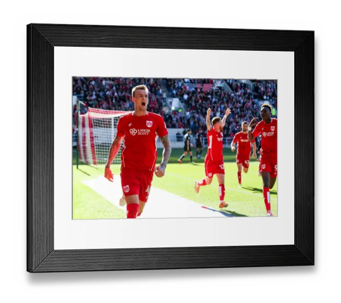 Framed Print : Dramatic Moment: Aden Flint Scores the Game-Winning Goal for Bristol City against Barnsley Framed Print : Dramatic Moment: Aden Flint Scores the Game-Winning Goal for Bristol City against Barnsley