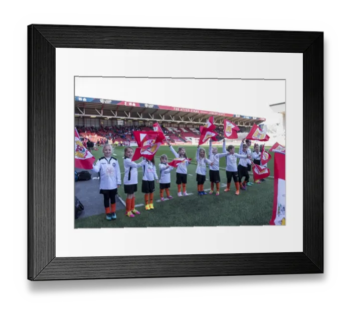 Framed Print : Bristol City's Young Flag Bearers: Portishead Town Juniors at Ashton Gate (Bristol City v Barnsley) Framed Print : Bristol City's Young Flag Bearers: Portishead Town Juniors at Ashton Gate (Bristol City v Barnsley)
