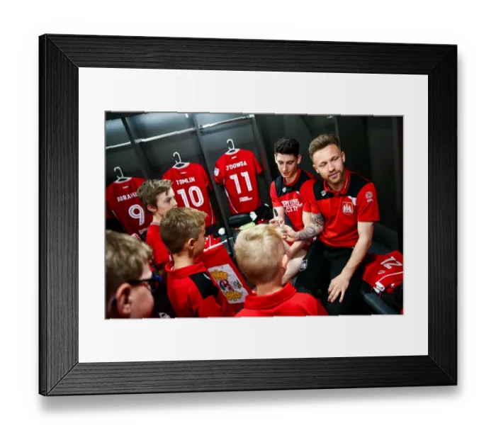 Framed Print : Bristol City Football Club: Mascots Pre-Match Gathering in the Dressing Room (2017) - Sky Bet Championship: Bristol City vs Barnsley