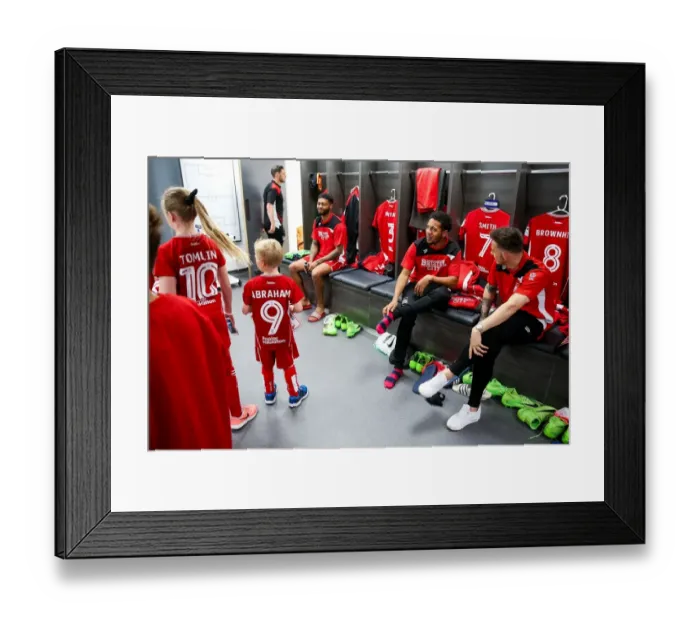 Framed Print : Bristol City Mascots in the Dressing Room: Pre-Match Moment before Barnsley Game, 2017