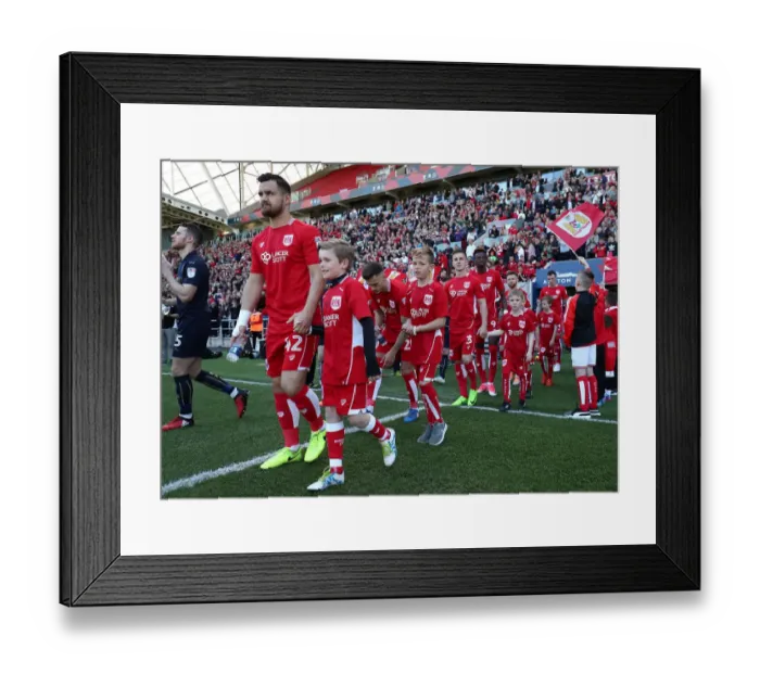 Framed Print : Mascots Leading Out Bristol City and Barnsley Players at Ashton Gate, 2017 Framed Print : Mascots Leading Out Bristol City and Barnsley Players at Ashton Gate, 2017