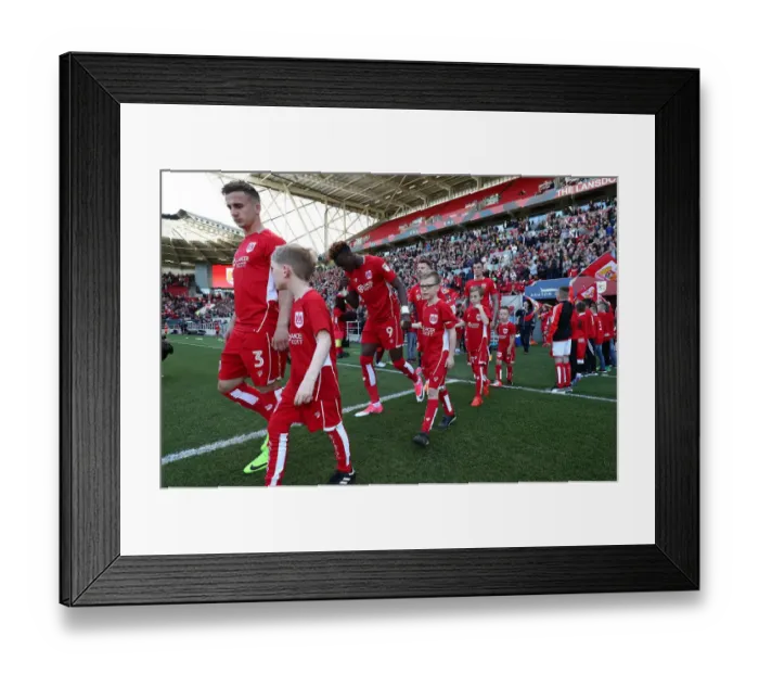 Framed Print : Mascots Lead Out Bristol City and Barnsley Players at Ashton Gate, Sky Bet Championship (220417)