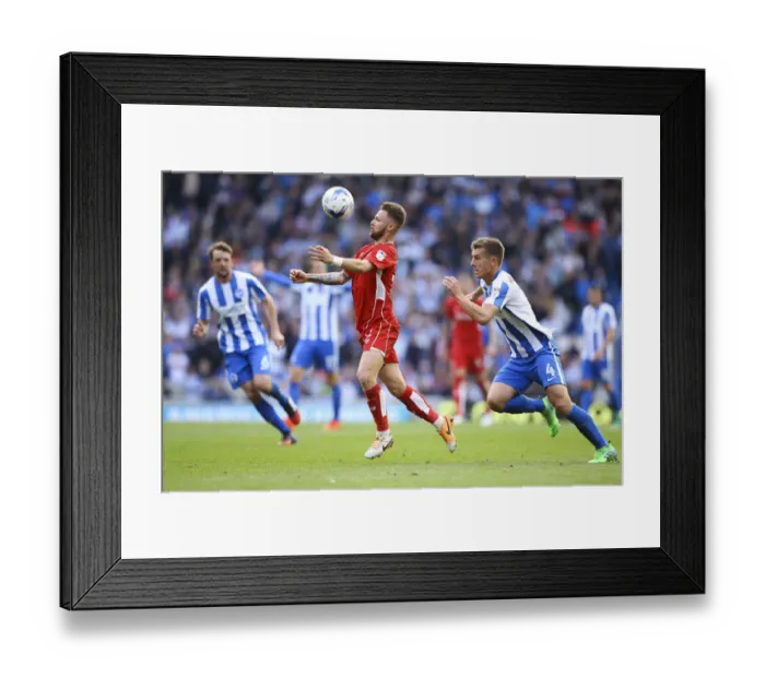 Framed Print : Brighton's Hunemeier Closes In on Matt Taylor of Bristol City at Amex Stadium, Sky Bet Championship (2017)